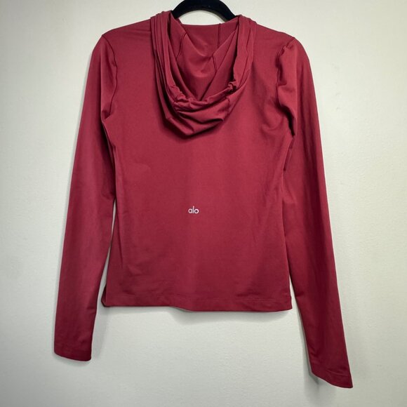 ALO YOGA Alosoft Hooded Runner Top Womens M Medium Cranberry Long Sleeve Hoodie - Picture 2 of 13